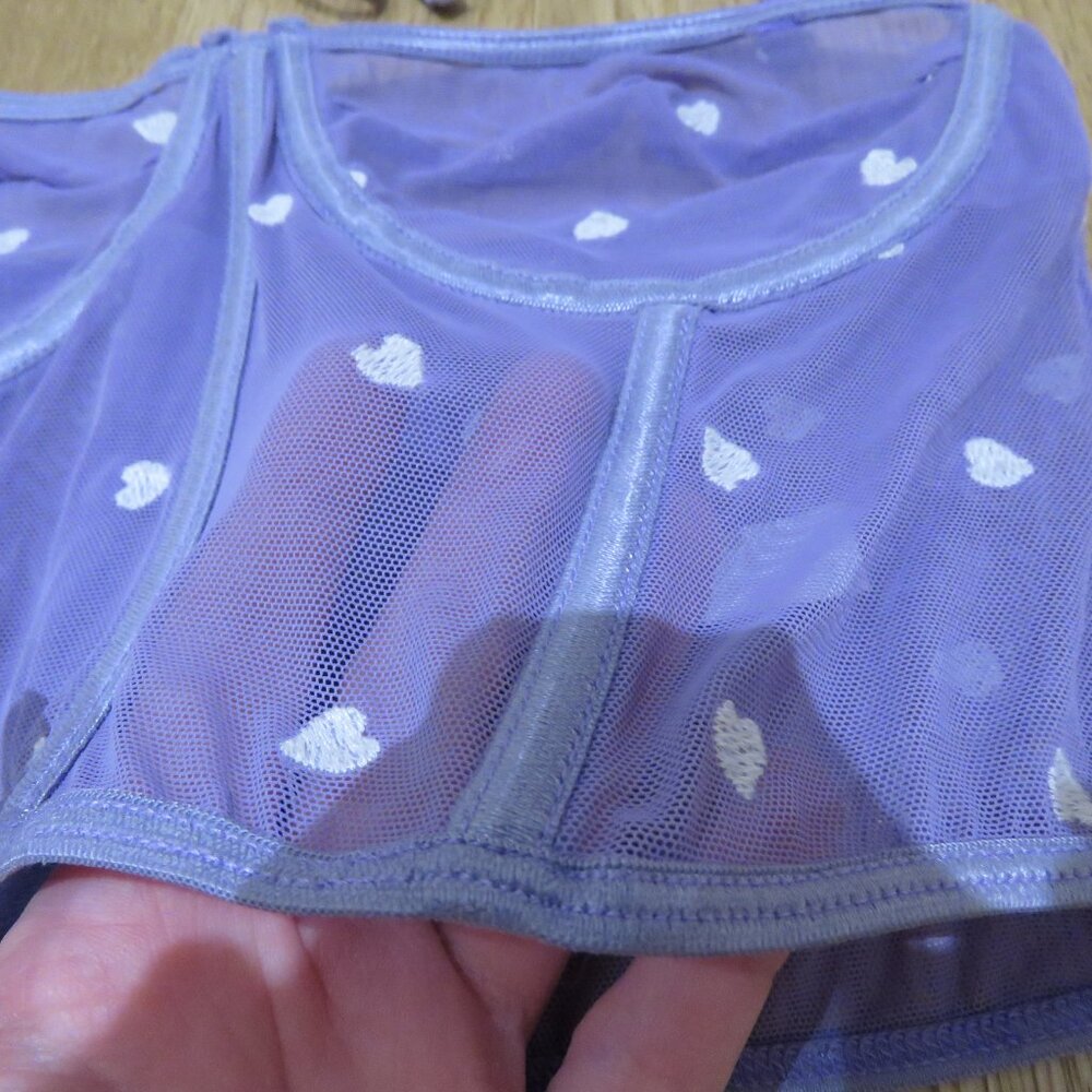 MAPALE Lilac Heart Embroidered Mesh Longline Bustier Bra Romantic - Size S - Picture 6 of 12